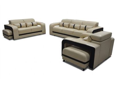 Canapé Canapé en cuir Suite garniture 3+2+1 Siège Ensemble complet Design neuf
