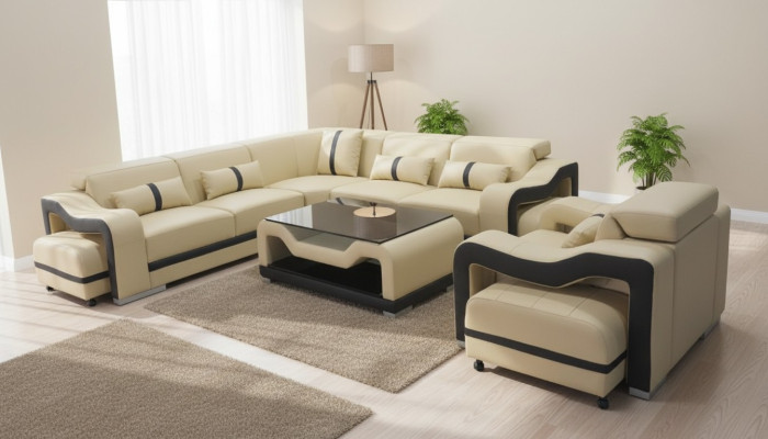 Canapé en cuir Canapé d'angle Suite de canapés en tissu TV-cabinet Table Siège Fauteuil d'angle Paysage de vie