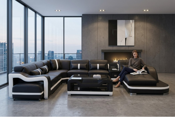 Canapé d'angle Canapé Tissu Suite d'angle Canapé en cuir Canapés Paysage de vie en U Sofas