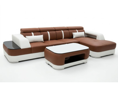 Canapé en cuir Assise Rembourrage Design Moderne Canapé d'angle Suite Salon Paysage de vie + Table