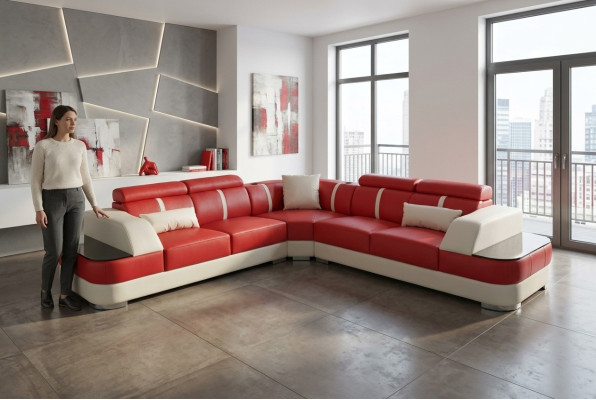 Canapé en cuir Salon Suite de vie Design Canapés d'angle modernes de luxe en forme de L G8026B