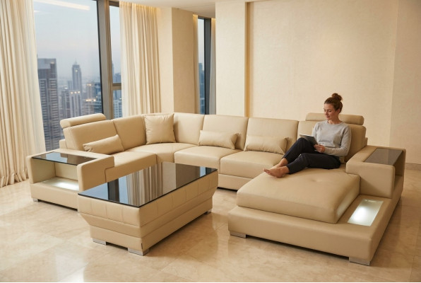 Canapé en cuir Canapé Tissu Eck Ensemble de design Suite Salon Paysage Sets Eck nouveau