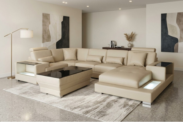 Canapé en cuir Canapé Tissu Eck Ensemble de design Suite Salon Paysage Sets Eck nouveau
