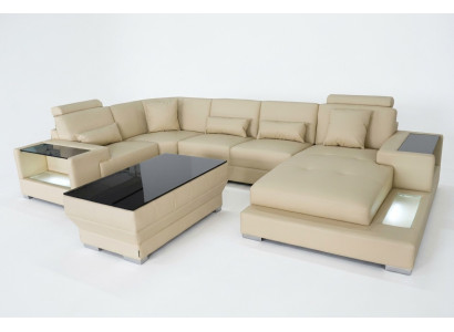 Canapé en cuir Canapé Tissu Eck Ensemble de design Suite Salon Paysage Sets Eck nouveau