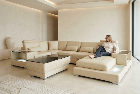 Canapé en cuir Salon paysager Suite Design Canapé d'angle moderne en forme de U G8023