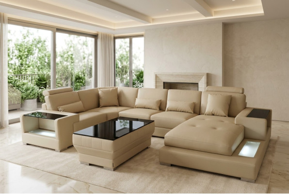 Canapé en cuir Salon paysager Suite Design Canapé d'angle moderne en forme de U G8023