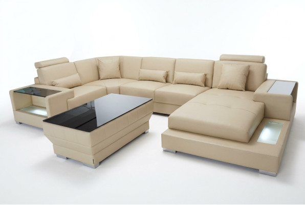 Canapé en cuir Salon paysager Suite Design Canapé d'angle moderne en forme de U G8023