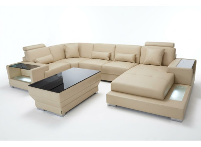 Canapé en cuir Salon paysager Suite Design Canapé d'angle moderne en forme de U G8023