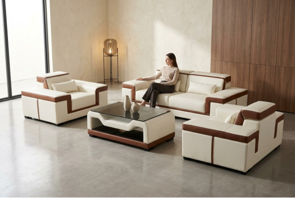 3+2+1 Canapé Canapé Tissu Cuir Tissus Canapés + Table Ensemble Complet Nouveau