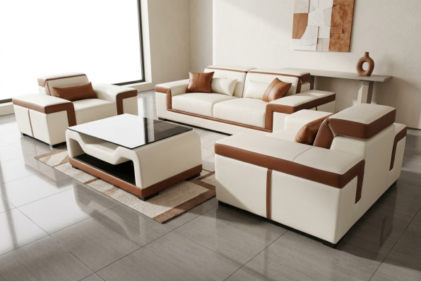 3+2+1 Canapé Canapé Tissu Cuir Tissus Canapés + Table Ensemble Complet Nouveau