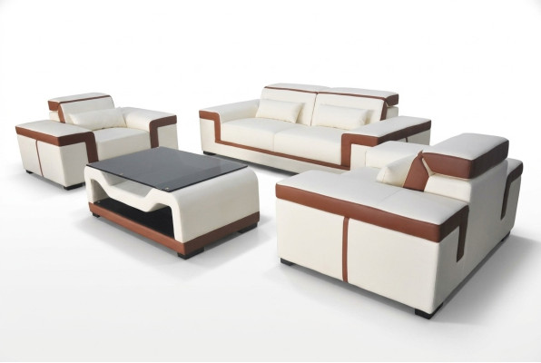 3+2+1 Canapé Canapé Tissu Cuir Tissus Canapés + Table Ensemble Complet Nouveau