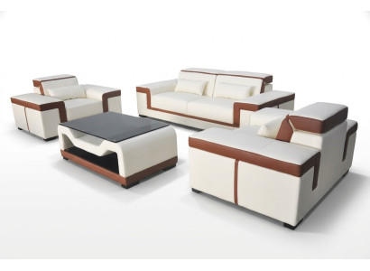 3+2+1 Canapé Canapé Tissu Cuir Tissus Canapés + Table Ensemble Complet Nouveau