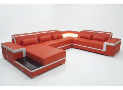 Confortable canapé en cuir XXL avec une ergonomie innovante et un éclairage LED