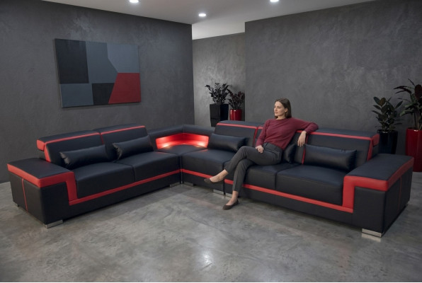 Canapé d'angle XXL en cuir, suite de vie en paysage, design de canapé moderne en L G8020B