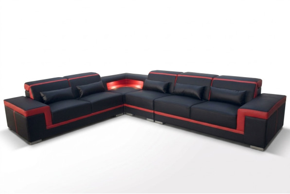 Canapé d'angle XXL en cuir, suite de vie en paysage, design de canapé moderne en L G8020B