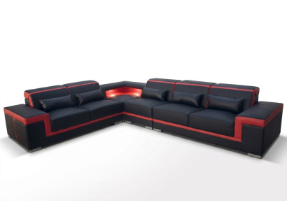 Canapé d'angle XXL en cuir, suite de vie en paysage, design de canapé moderne en L G8020B