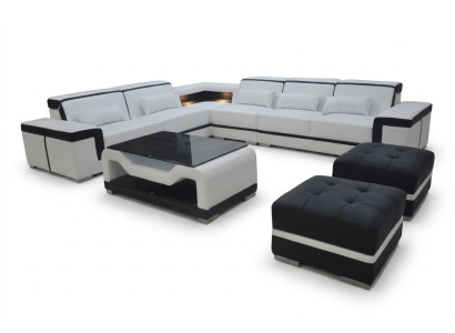 Canapé en cuir canapé coin moderne salon suite paysage table tabouret G8020B