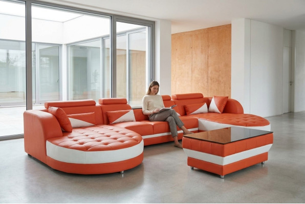 Canapé d'angle en cuir Coin Salon paysage Suite Design Moderne Canapé Canapés en forme de U G8018