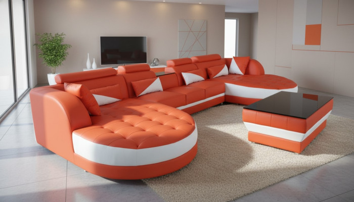 Canapé d'angle en cuir Coin Salon paysage Suite Design Moderne Canapé Canapés en forme de U G8018