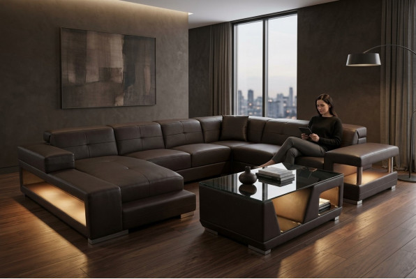 Canapé d'angle en cuir Suite de paysage de vie Design Moderne Canapé d'angle Canapé en forme de U G8017