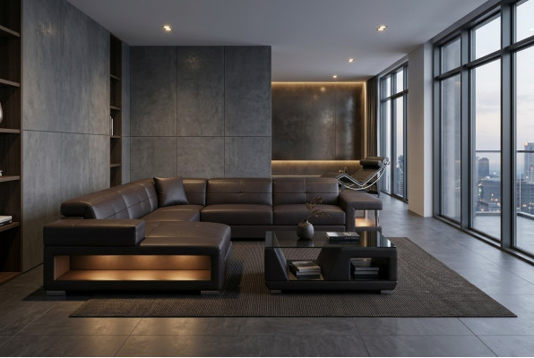 Canapé d'angle en cuir Suite de paysage de vie Design Moderne Canapé d'angle Canapé en forme de U G8017