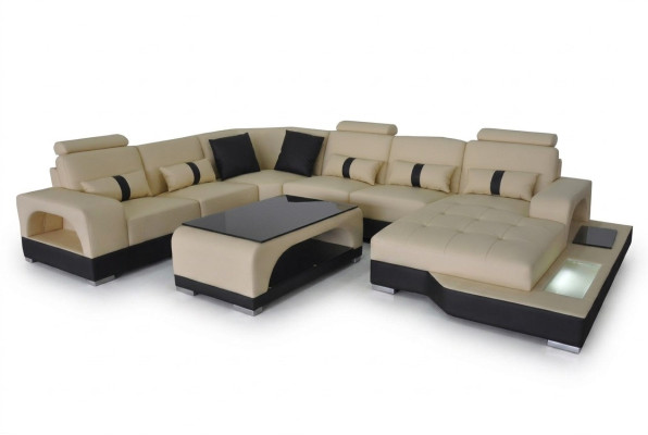 Canapé en cuir Design de siège de sofa moderne + Table Canapés d'angle Salon paysager