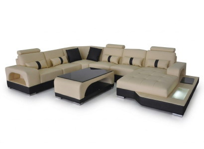 Canapé en cuir Design de siège de sofa moderne + Table Canapés d'angle Salon paysager
