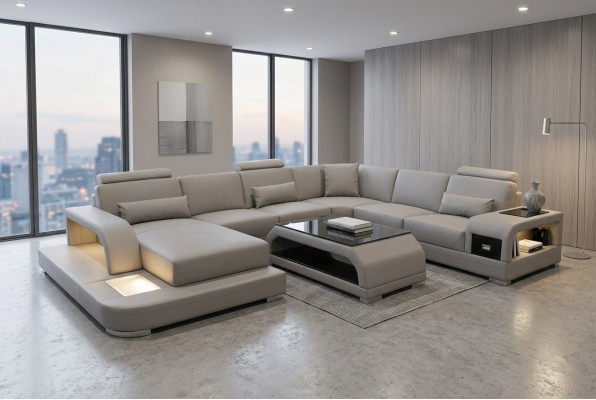 Canapé d'angle en cuir avec siège rembourré en forme de U de suite moderne