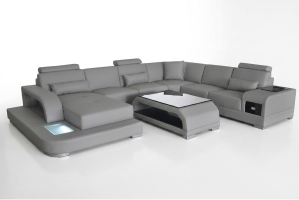 Canapé d'angle en cuir avec siège rembourré en forme de U de suite moderne