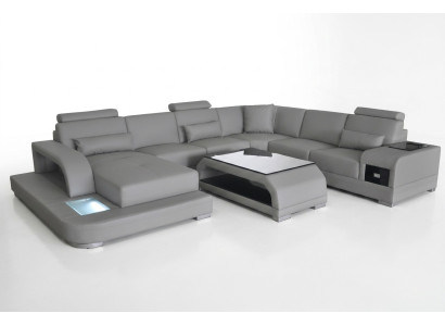Canapé d'angle en cuir avec siège rembourré en forme de U de suite moderne