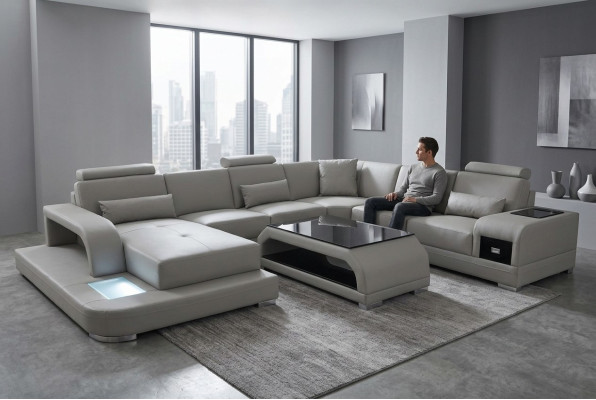 Canapé en cuir Salon paysage Suite Design Moderne Canapé d'angle Canapé en U U-forme G8013+Table