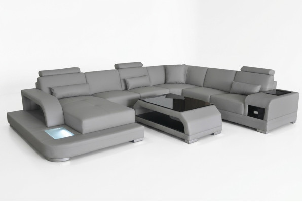 Canapé en cuir Salon paysage Suite Design Moderne Canapé d'angle Canapé en U U-forme G8013+Table