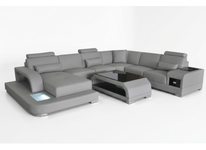 Canapé en cuir Salon paysage Suite Design Moderne Canapé d'angle Canapé en U U-forme G8013+Table