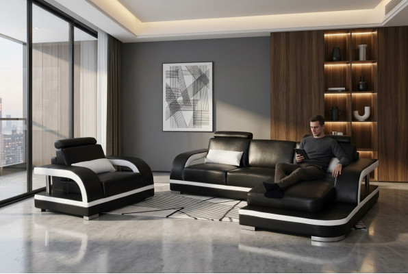 Canapé d'angle Revêtement Canapé Siège En Cuir Suite Fauteuil Forme en L Paysage de vie nouveau