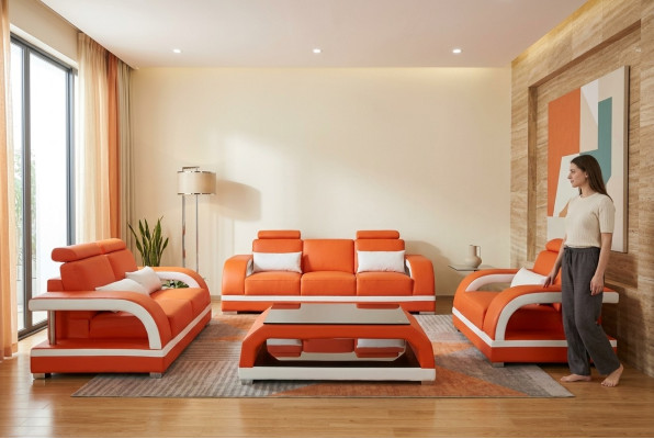 Canapé Canapé En Cuir Siège Canapé Suite 3+2+1 Ensemble De Tables Design Sofas