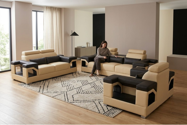 Canapé en cuir de la suite 3+2+1 Canapé de sofa rembourré Canapés Sofas Paysage vivant