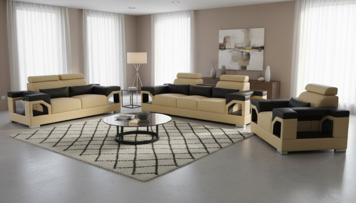 Canapé en cuir de la suite 3+2+1 Canapé de sofa rembourré Canapés Sofas Paysage vivant