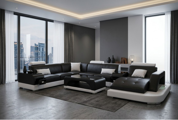 Canapé d'angle en cuir Coin Salon Canapé paysage Suite Design Moderne Canapé Canapés en forme de U G8009