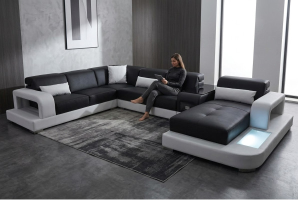 Canapé d'angle en cuir Salon d'angle Suite paysage design canapé moderne Canapés en forme de U G8006