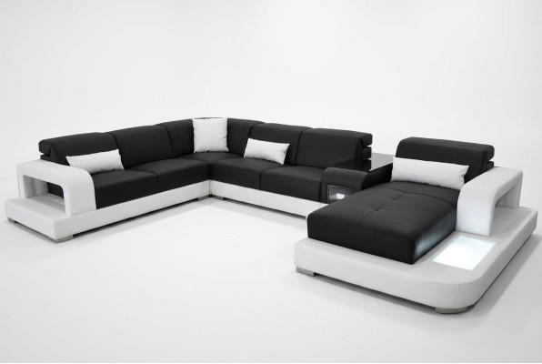 Canapé d'angle en cuir Salon d'angle Suite paysage design canapé moderne Canapés en forme de U G8006