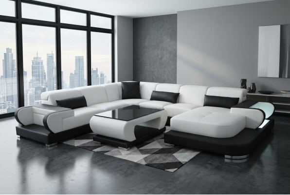 Coin de canapé Canapé d'angle en cuir Salon paysage Suite Design Canapé moderne en forme de U G8002+Table
