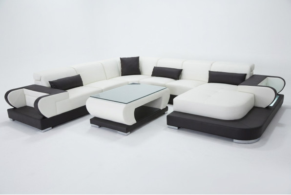 Coin de canapé Canapé d'angle en cuir Salon paysage Suite Design Canapé moderne en forme de U G8002+Table