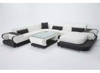 Coin de canapé Canapé d'angle en cuir Salon paysage Suite Design Canapé moderne en forme de U G8002+Table