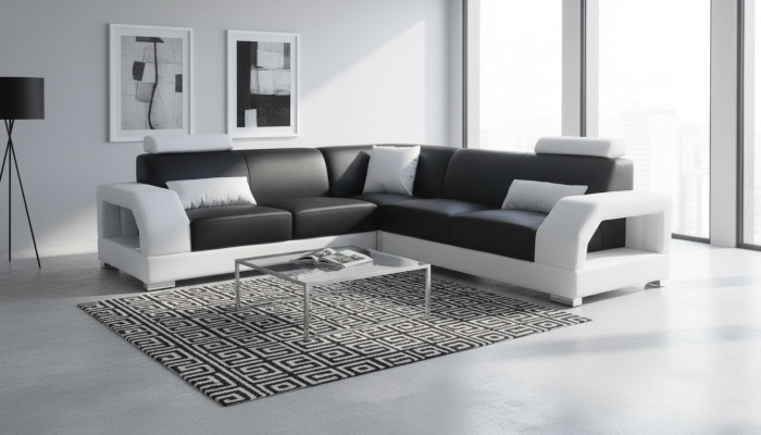 Canapé d'angle XXL en cuir, salon paysager, suite de design moderne, canapé en L en forme de G8001B.