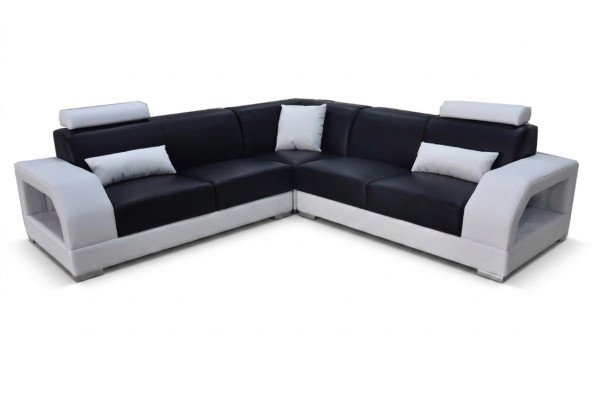 Canapé d'angle XXL en cuir, salon paysager, suite de design moderne, canapé en L en forme de G8001B.