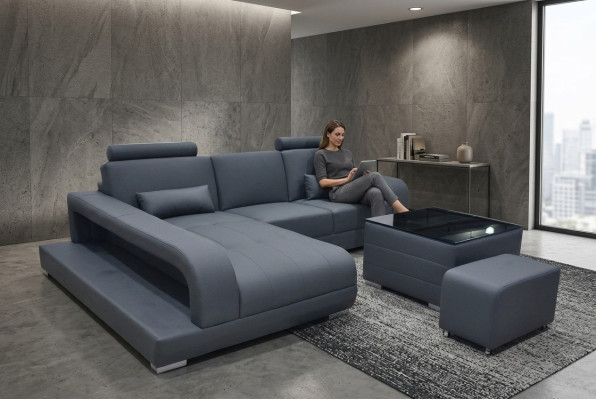 Canapé d'angle XXL en cuir Living paysage Suite Design Moderne Canapé en forme de L F3017C
