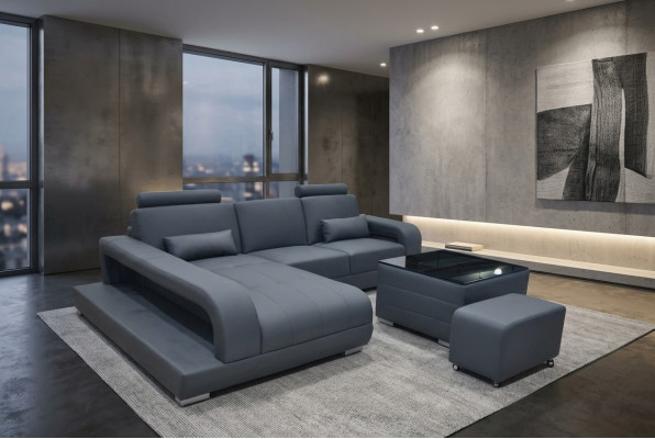 Canapé d'angle XXL en cuir Living paysage Suite Design Moderne Canapé en forme de L F3017C