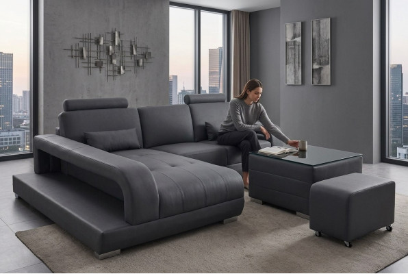 Canapé XXL en cuir living landscape suite design moderne canapé en forme de L F3017C + Table