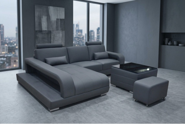 Canapé XXL en cuir living landscape suite design moderne canapé en forme de L F3017C + Table
