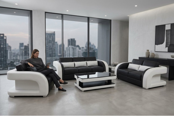 Ensemble de canapé moderne Design Suite Living en cuir XXL 3+2+1 F3002C + Table